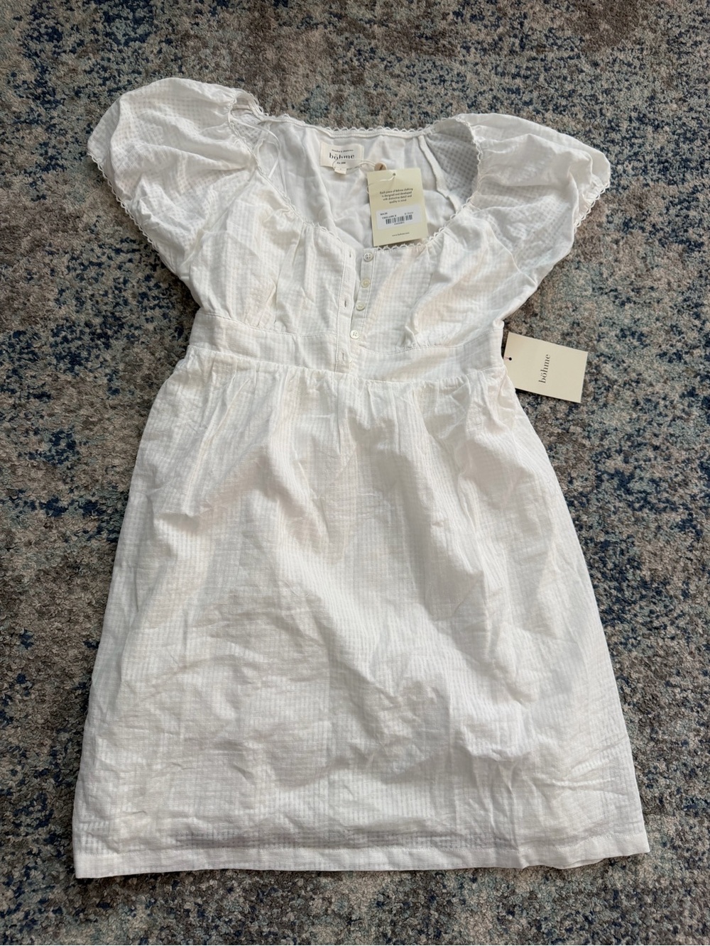 Boheme White Cotton Puff-Sleeve Dress